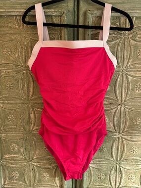 Bleu Rod Beattie pink and white swimsuit. Size 14